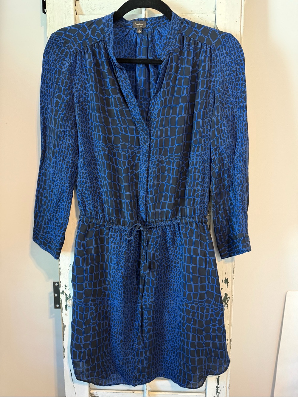 ARITZIA T BABATON Silk Mini Pullover Dress Drawstring Waist 3/4 Sleeve V Neck